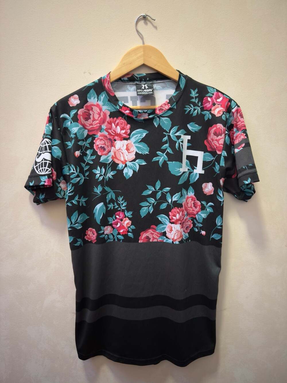HK Army Floral Paintball Jersey Black Red Rose Mr H Signature Size Small
